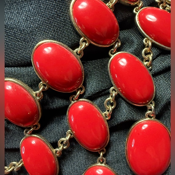 Vintage 80-90s Red Stone and Gold layered Statement Necklace - Picture 3 of 6